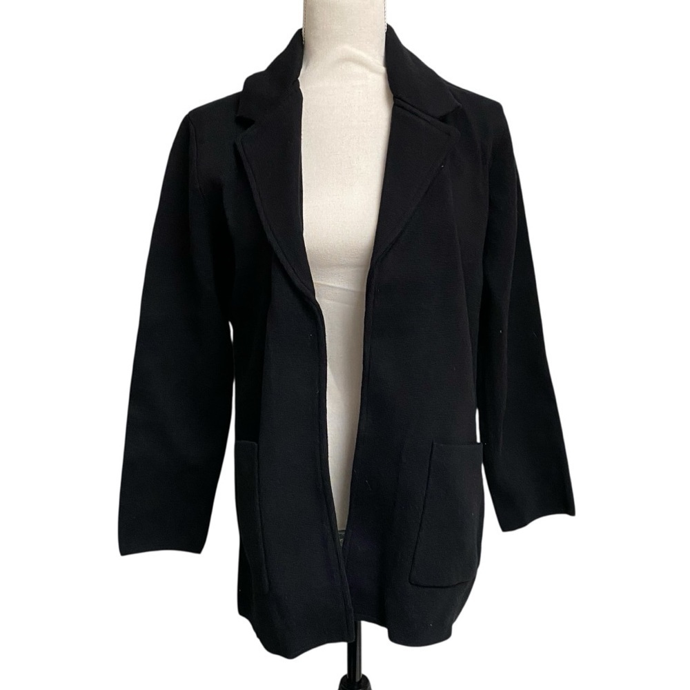 M Magaschoni NWT Black Wool Blend Open Front Sweater Blazer Small